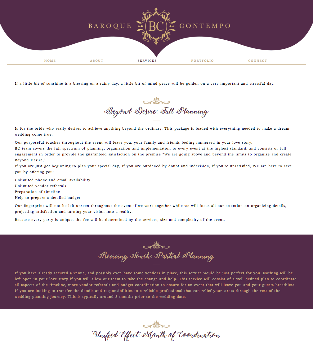 event planner web design