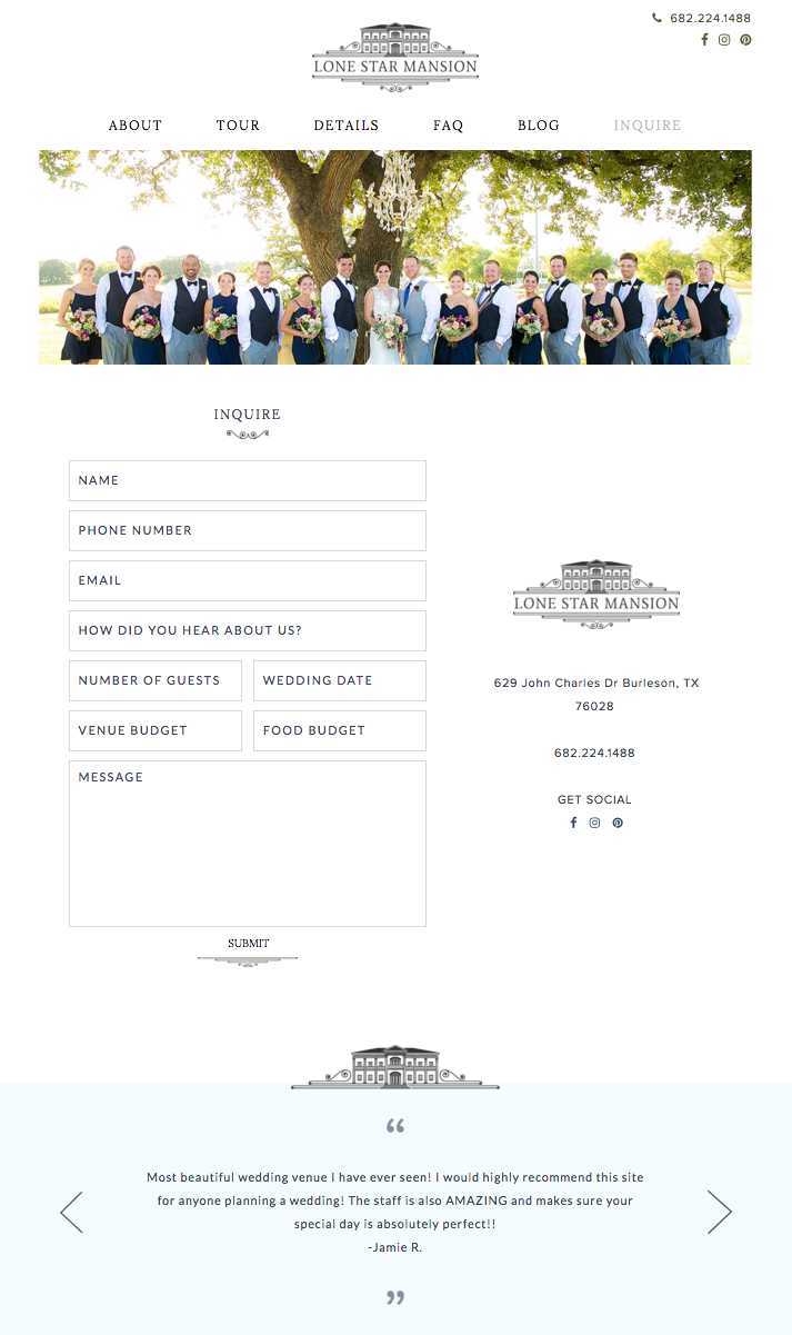 Wedding Venue Website Design