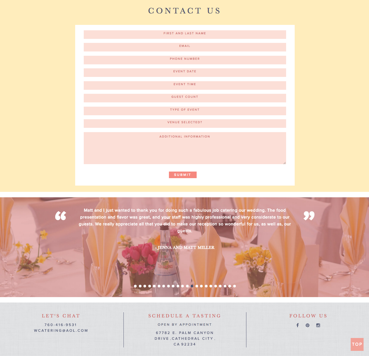 catering company website design